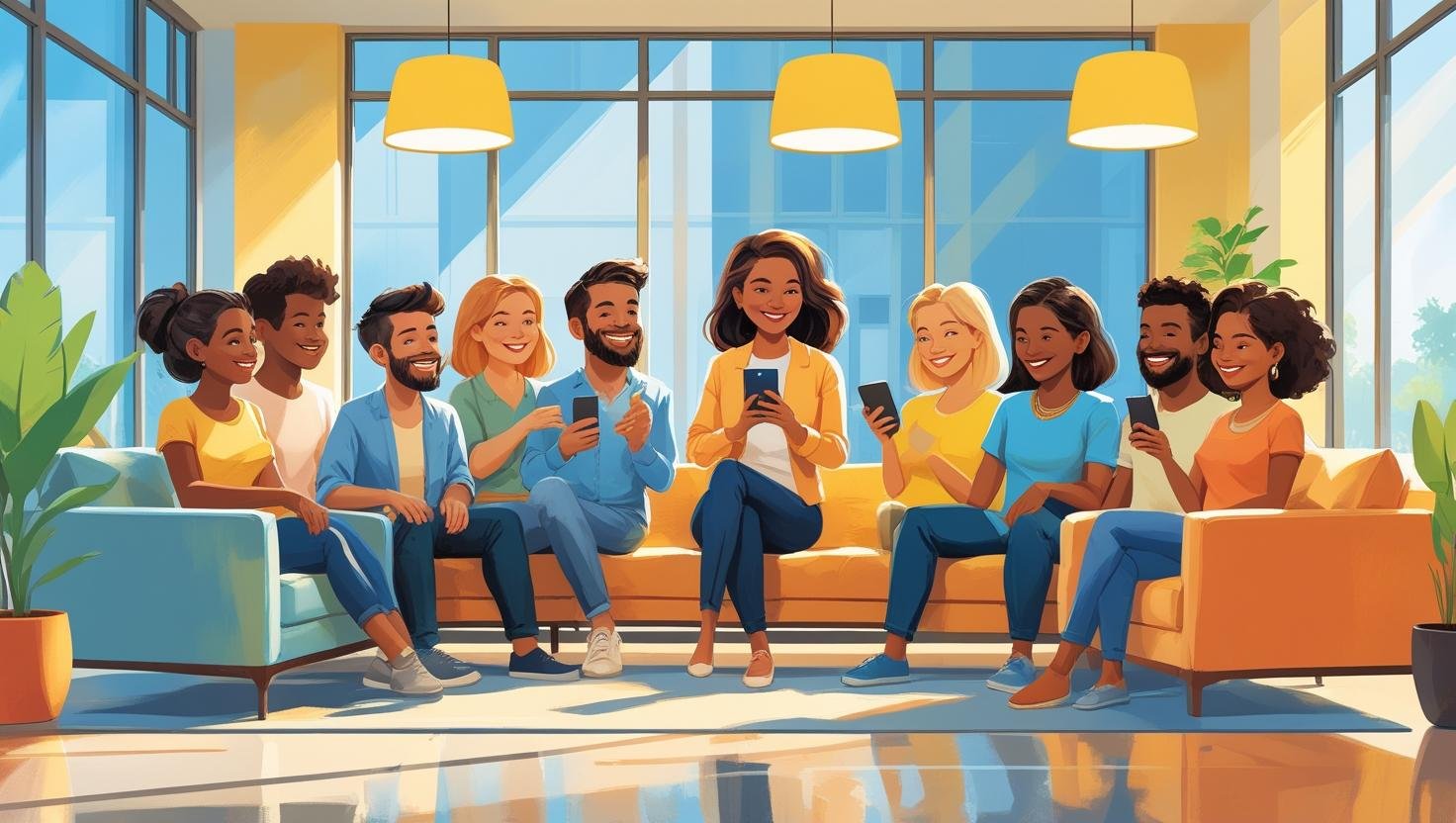 A group of tenants applying for homes sitting on a sofa